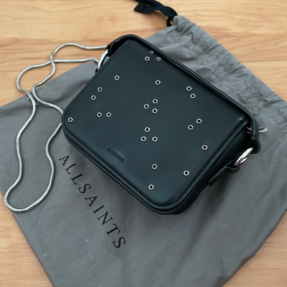 AllSaints Black Leather Crossbody Clutch - Picture 3 of 13